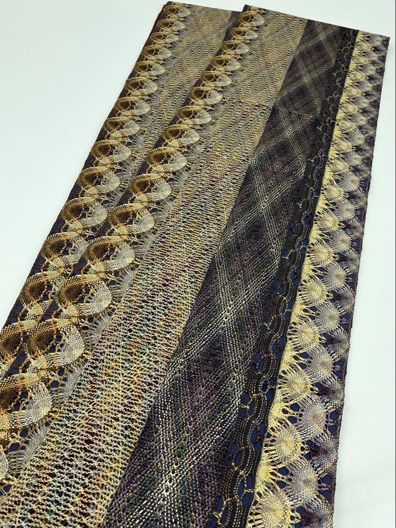 組織 全通 袋帯 工芸的 金糸 Q873